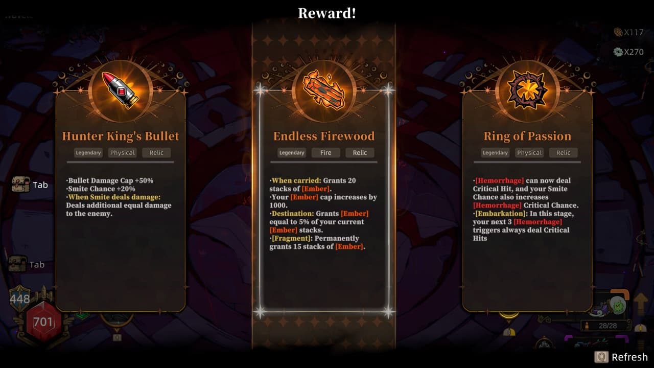 Three relic rewards offered after a Pass the Fear encounter